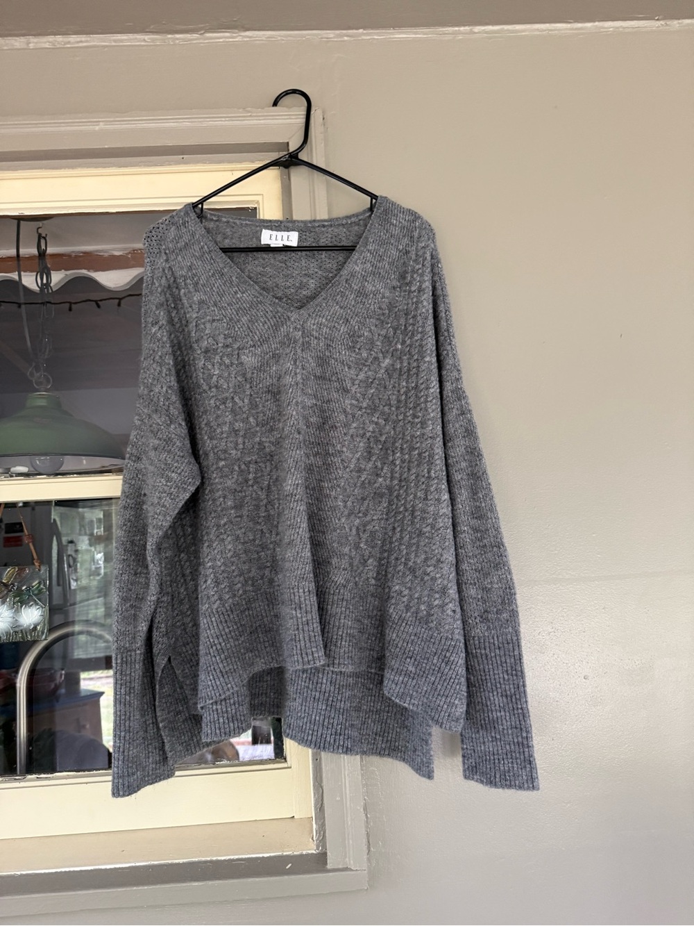 ELLE Soft Gray V-Neck Knit Pullover Sweater